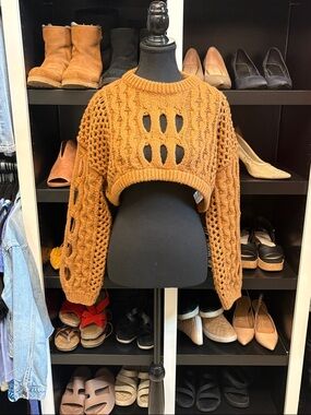 Cider Open-Knit Cropped Sweater in Rust